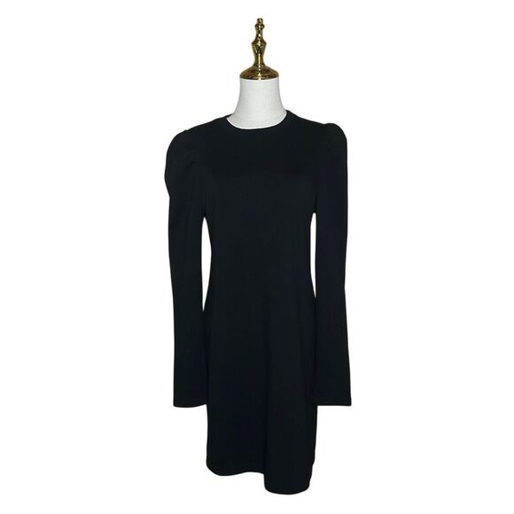 Revamped Dresses & Skirts - Revamped Womens Black Long Sleeve Midi Dress Size S Puff Sleeve Round Neck